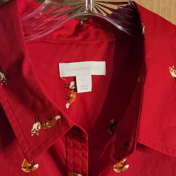 Charter Club Women red  button down top size large NWT - Picture 2 of 4